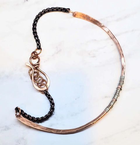 Copper Embossed Wire Wrapped Peruvian Opal Choker Necklace | Handmade in USA Alexa Martha Designs  Necklace