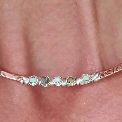 Copper Embossed Wire Wrapped Peruvian Opal Choker Necklace | Handmade in USA Alexa Martha Designs  Necklace