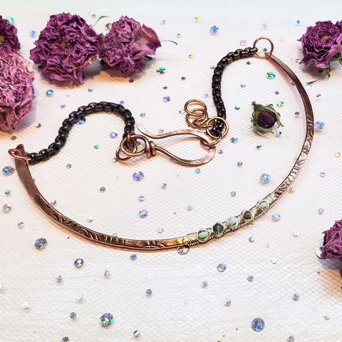 Copper Embossed Wire Wrapped Peruvian Opal Choker Necklace | Handmade in USA Alexa Martha Designs  Necklace