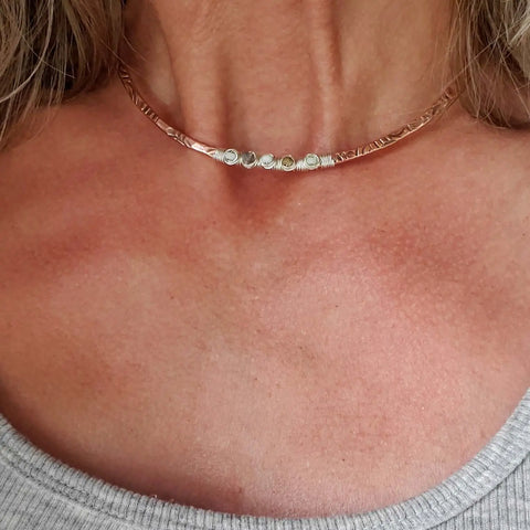 Copper Embossed Wire Wrapped Peruvian Opal Choker Necklace | Handmade in USA Alexa Martha Designs  Necklace