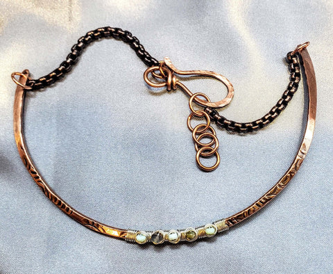 Copper Embossed Wire Wrapped Peruvian Opal Choker Necklace | Handmade in USA Alexa Martha Designs  Necklace