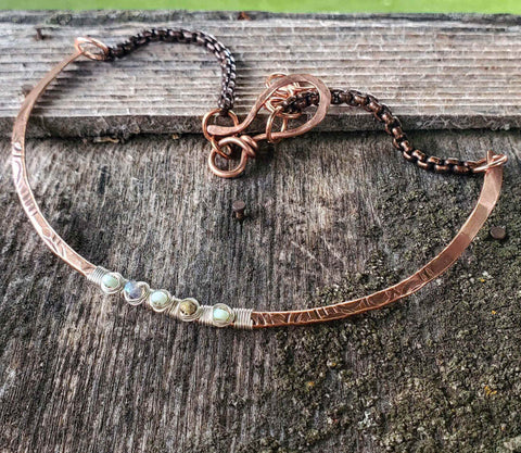 Copper Embossed Wire Wrapped Peruvian Opal Choker Necklace | Handmade in USA Alexa Martha Designs  Necklace