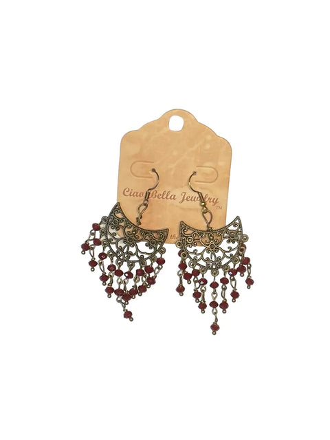 Copper Filigree Chandelier Earrings With Red Poppy Jasper Beads – Handmade Jewelry Accent | Made in USA Michelle Marie Boutique  Earrings