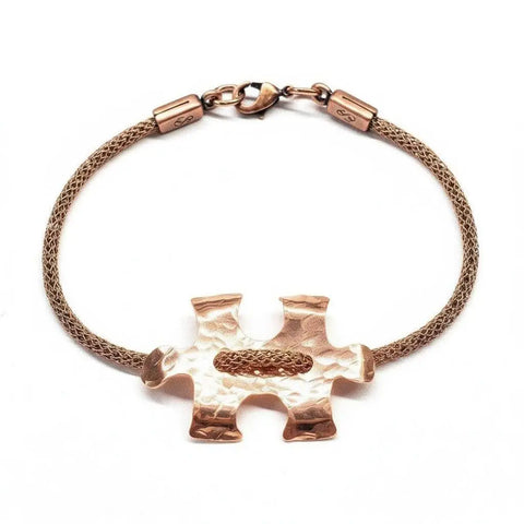 Copper Puzzle Piece Button Viking Knit Autism Awareness Bracelet Alexa Martha Designs  Bracelet