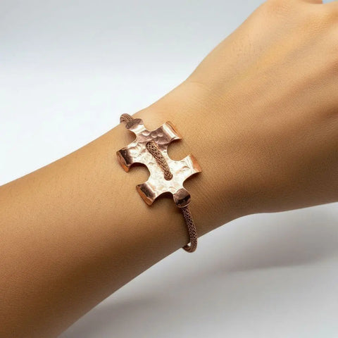 Copper Puzzle Piece Button Viking Knit Autism Awareness Bracelet Alexa Martha Designs  Bracelet