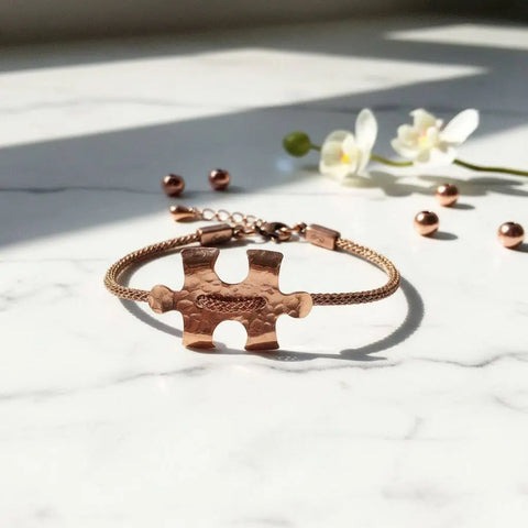 Copper Puzzle Piece Button Viking Knit Autism Awareness Bracelet Alexa Martha Designs  Bracelet