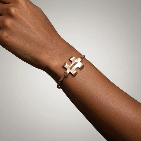 Copper Puzzle Piece Button Viking Knit Autism Awareness Bracelet Alexa Martha Designs  Bracelet