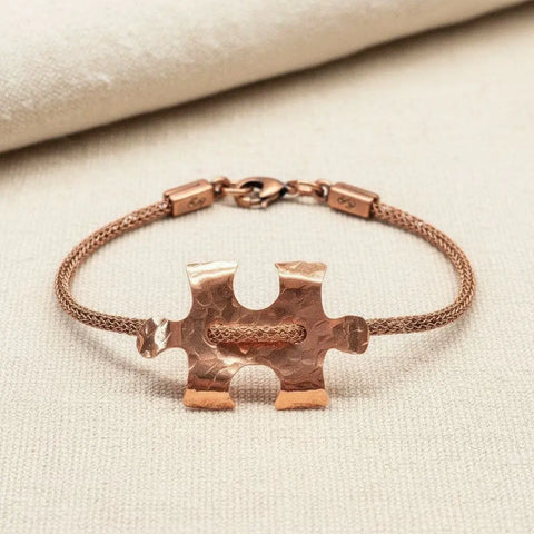 Copper Puzzle Piece Button Viking Knit Autism Awareness Bracelet Alexa Martha Designs  Bracelet