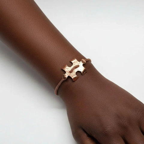 Copper Puzzle Piece Button Viking Knit Autism Awareness Bracelet Alexa Martha Designs  Bracelet