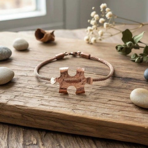 Copper Puzzle Piece Button Viking Knit Autism Awareness Bracelet Alexa Martha Designs  Bracelet