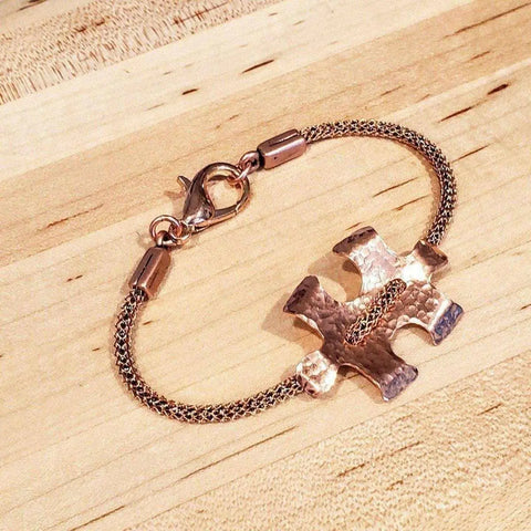 Copper Puzzle Piece Button Viking Knit Autism Awareness Bracelet Alexa Martha Designs  Bracelet