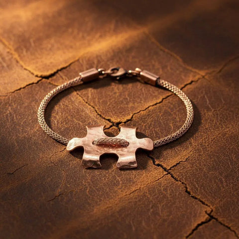 Copper Puzzle Piece Button Viking Knit Autism Awareness Bracelet Alexa Martha Designs  Bracelet