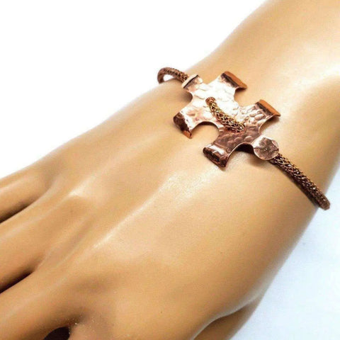 Copper Puzzle Piece Button Viking Knit Autism Awareness Bracelet Alexa Martha Designs  Bracelet