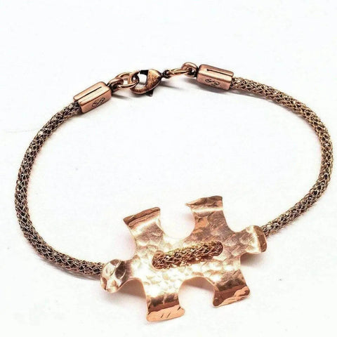 Copper Puzzle Piece Button Viking Knit Autism Awareness Bracelet Alexa Martha Designs  Bracelet