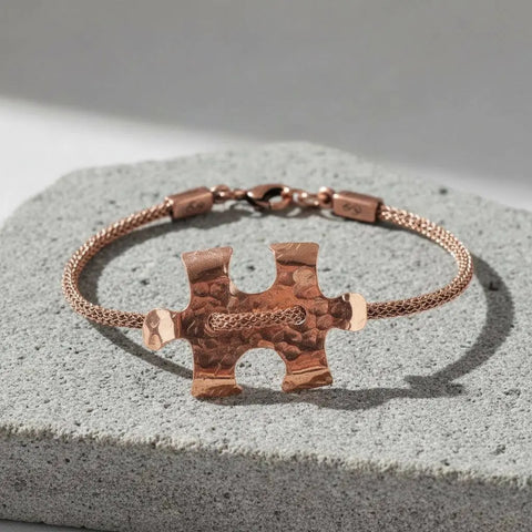 Copper Puzzle Piece Button Viking Knit Autism Awareness Bracelet Alexa Martha Designs  Bracelet