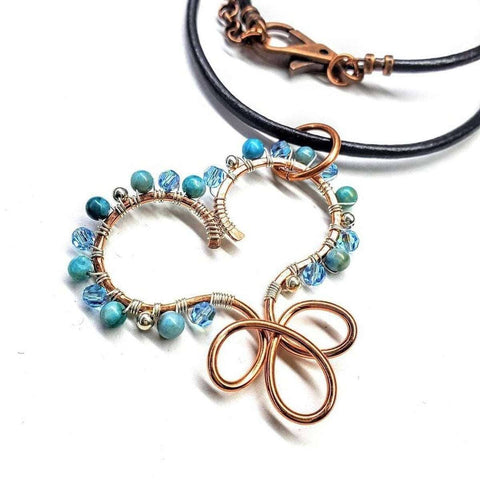 Copper Turquoise Wire Sculpted Heart Necklace