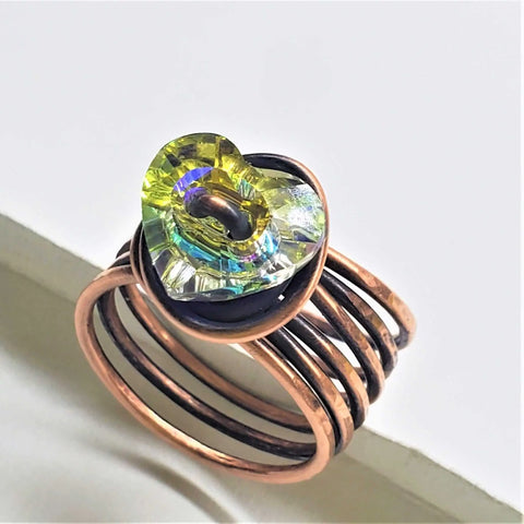Copper Wire Wrapped Crystal Heart Statement Ring – Handmade Jewelry | Made in USA Alexa Martha Designs  Ring