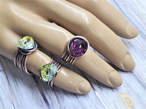 Copper Wire Wrapped Crystal Heart Statement Ring – Handmade Jewelry | Made in USA Alexa Martha Designs  Ring