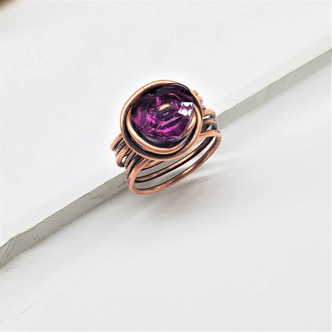 Copper Wire Wrapped Crystal Heart Statement Ring – Handmade Jewelry | Made in USA Alexa Martha Designs  Ring