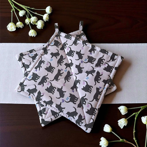 Cotton Pot Holders Set of 2 – Cats and Butterflies Design – Handmade Kitchen Protection | Made in USA Frances Farm & Craft  Pot holders