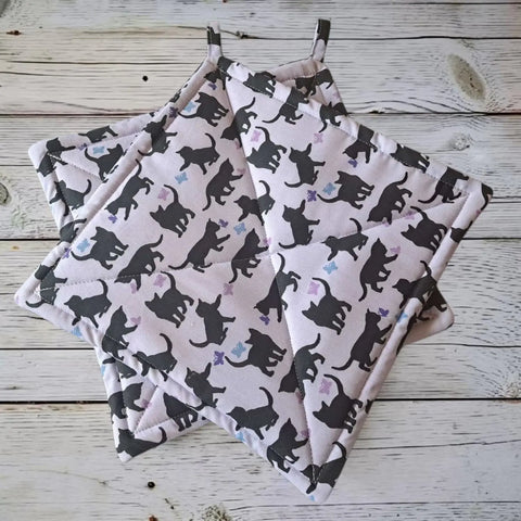 Cotton Pot Holders Set of 2 – Cats and Butterflies Design – Handmade Kitchen Protection | Made in USA Frances Farm & Craft  Pot holders