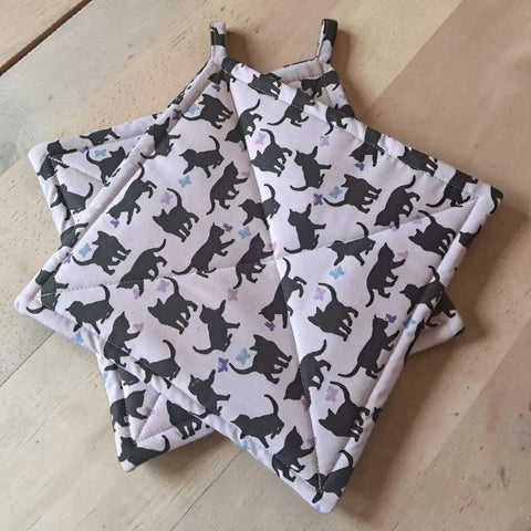 Cotton Pot Holders Set of 2 – Cats and Butterflies Design – Handmade Kitchen Protection | Made in USA Frances Farm & Craft  Pot holders