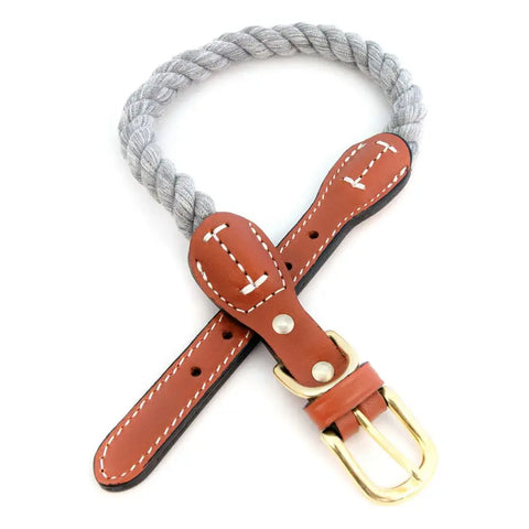 Cotton Rope Dog Collar With Leather Accents Auburn Leathercrafters  item