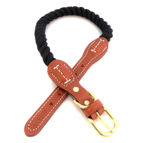 Cotton Rope Dog Collar With Leather Accents Auburn Leathercrafters  item