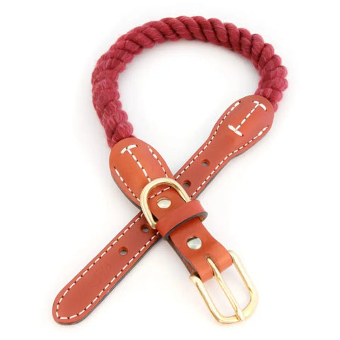 Cotton Rope Dog Collar With Leather Accents Auburn Leathercrafters  item