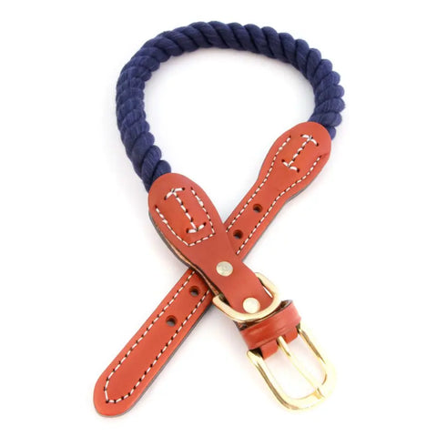 Cotton Rope Dog Collar With Leather Accents Auburn Leathercrafters  item