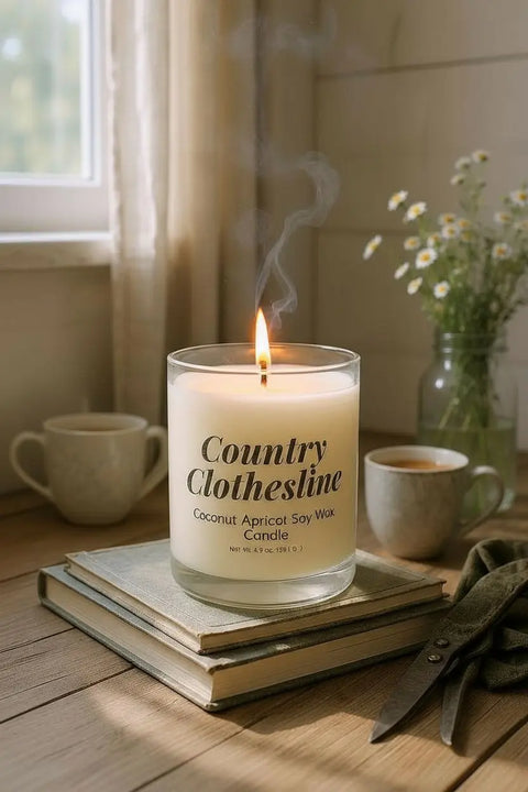 Country Clothesline Soy Wax Candle 4.9 oz – Fresh Linen Scented Home Fragrance | Made in USA Bath Bums  Candles