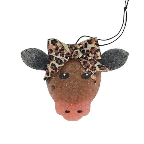 Cow Face Air Freshener with Leopard Bow – Handcrafted Car Aroma Decor | Made in USA Bath Bums  Car Freshies