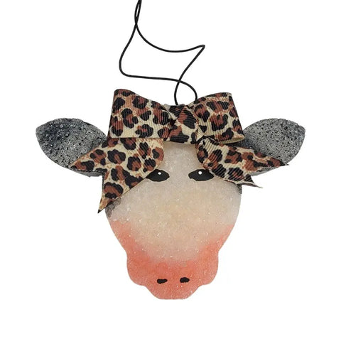 Cow Face Air Freshener with Leopard Bow – Handcrafted Car Aroma Decor | Made in USA Bath Bums  Car Freshies