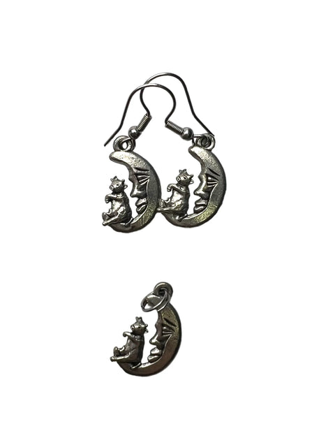 Cow Jumping Over the Moon Jewelry Set – Handcrafted Silver Pewter Charm Necklace and Earrings | Made in USA Michelle Marie Boutique  Jewelry Set