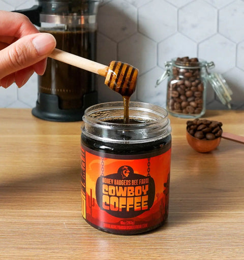 Cowboy Coffee Instant Blend with Real Raw Honey – 10 oz All-in-One Mix for Camping | Made in USA Honey Badgers Bee Farm  All Natural Coffee
