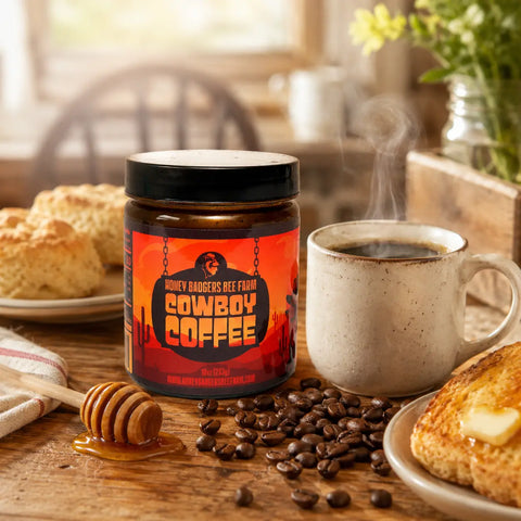 Cowboy Coffee Instant Blend with Real Raw Honey – 10 oz All-in-One Mix for Camping | Made in USA Honey Badgers Bee Farm  All Natural Coffee