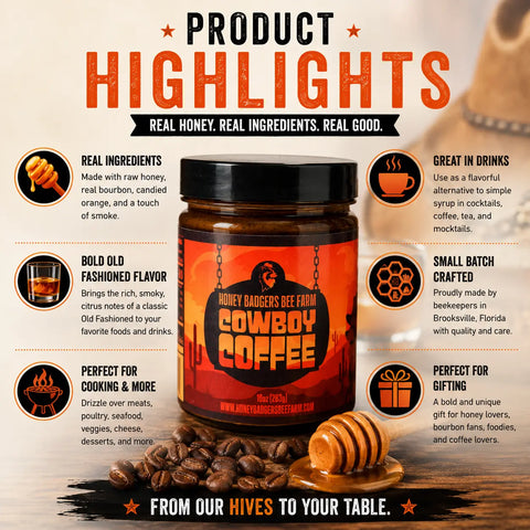 Cowboy Coffee Instant Blend with Real Raw Honey – 10 oz All-in-One Mix for Camping | Made in USA Honey Badgers Bee Farm  All Natural Coffee