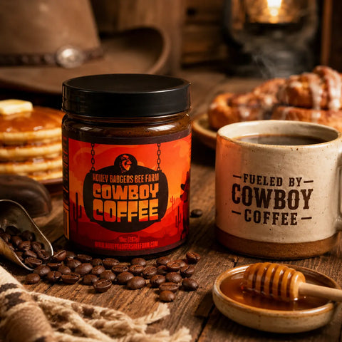 Cowboy Coffee Instant Blend with Real Raw Honey – 10 oz All-in-One Mix for Camping | Made in USA Honey Badgers Bee Farm  All Natural Coffee