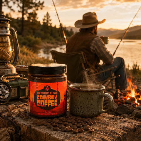Cowboy Coffee Instant Blend with Real Raw Honey – 10 oz All-in-One Mix for Camping | Made in USA Honey Badgers Bee Farm  All Natural Coffee