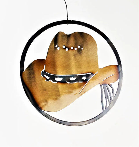 Cowboy Hat Metal Wall Art – Rustic Western Circle Decor | Handmade in USA Knights Home Decor  item