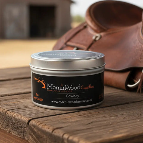 Cowboy Scented Soy Wax Candle 7oz Tin – Fresh Citrus and Musk Aroma | Handcrafted in USA by MorninWood Candles MorninWood Candles  Candles