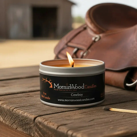 Cowboy Scented Soy Wax Candle 7oz Tin – Fresh Citrus and Musk Aroma | Handcrafted in USA by MorninWood Candles MorninWood Candles  Candles