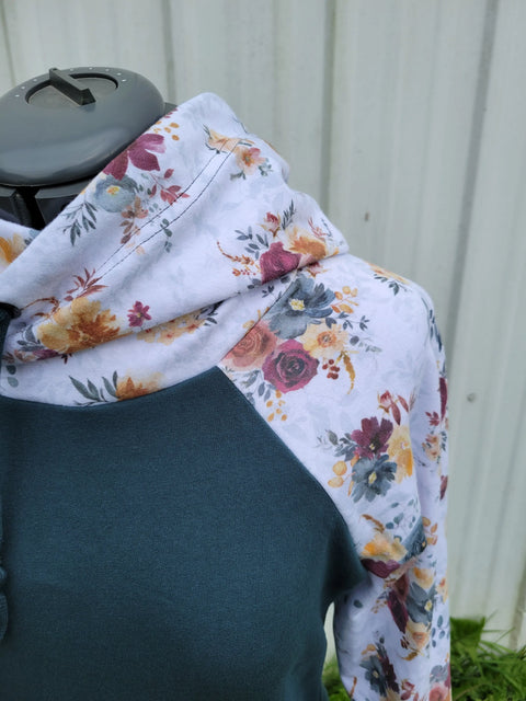 Cozy Women's Blue Floral Hoodie – Cotton-Spandex Blend – Soft Stretch Fabric | Made in USA Apparel Adventure Clothes Company  Womens