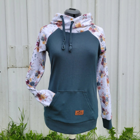 Cozy Women's Blue Floral Hoodie – Cotton-Spandex Blend – Soft Stretch Fabric | Made in USA Apparel Adventure Clothes Company  Womens