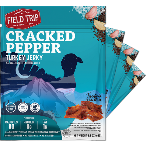 Field Trip Cracked Pepper Turkey Jerky 2.2oz 4-Pack – Protein Snack | Made in USA Field Trip 