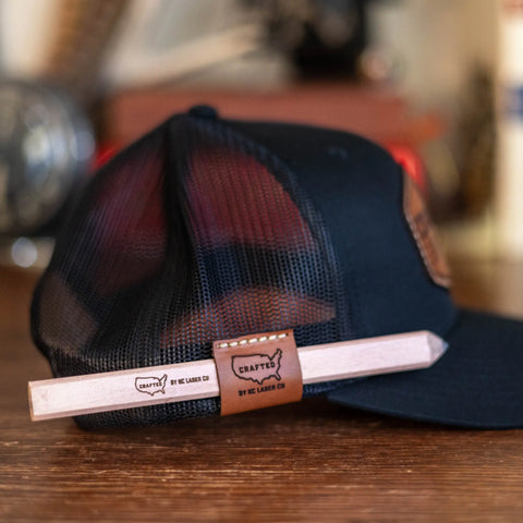 Crafted Leather Pencil Loop 112 Hat With Logo KC Laser Co 