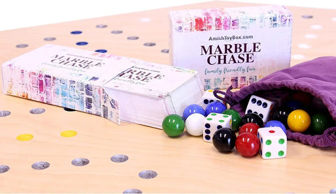 Crafted Wooden Marble Chase Game Set – Double-Sided 23 Inch Board with Cards and Marbles | Made in USA Amish Toy Box 