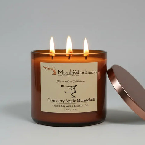 Cranberry Apple Marmalade 3-Wick Soy Candle 17 Oz – Handcrafted Home Fragrance | Made in USA MorninWood Candles  3 Wick Candle