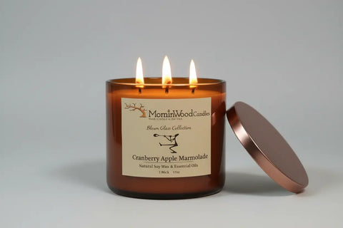 Cranberry Apple Marmalade-Soy 3-Wick Blown Glass Collection MorninWood Candles  3 Wick Candle