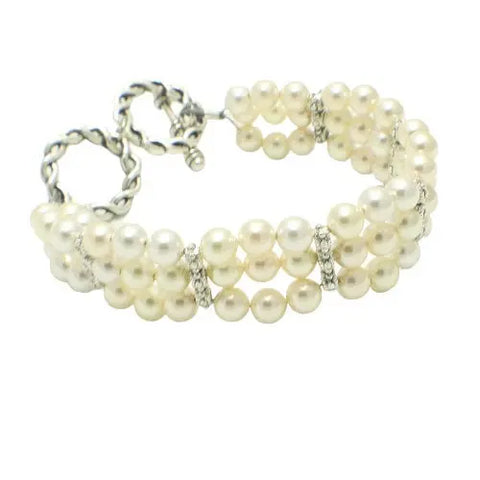 Cream Swarovski Pearl Multi Strand Bridal Bracelet – Adjustable Silver Toggle Clasp | Made in USA by Women-Owned Business Michelle Marie Boutique  Bracelet